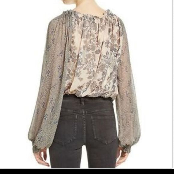 Free People Hendrix Mixed Print Floral Puff Sleeve Blouse - Picture 2 of 4